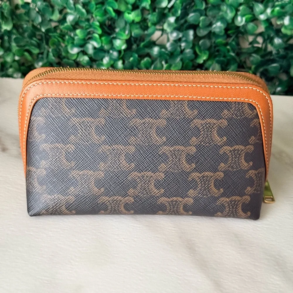 Celine Triumph Brown and Tan Small Cosmetic Bag